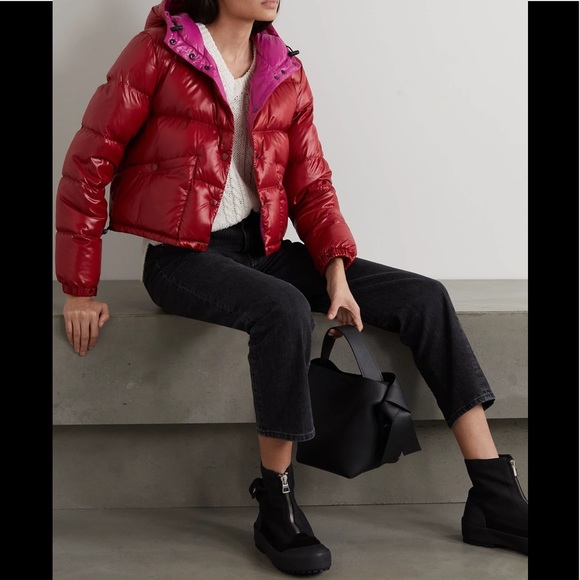 NWT Women’s Medium Moncler Bardanette Hooded Quilted Shell Down Jacket In Red - Picture 2 of 16